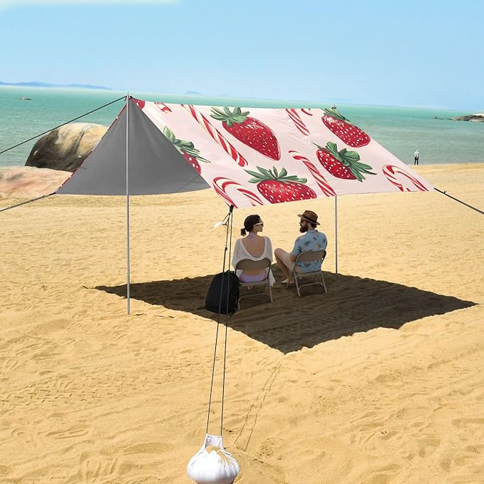 ALAZA Strawberry Candy Pattern Beach Tent Sun Shelter Portable Canopy Sunshade for Outdoor Camping Picnics Backyard Fun 10x9 ft