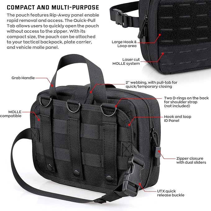 LIVANS Tactical Molle Medical Pouch - Upgraded Size Large Capacity IFAK Pouch with Detachable Quick Release and Headrest Mount Includes Flag and Cross Patch