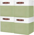 Collapsible Fabric Storage Cubes 11x11 Cube Storage Bins 4 Pack Closet Baskets Box with Handles for Organizing Shelf Toys Clothes Home Office Nursery (Green&ampWhite)