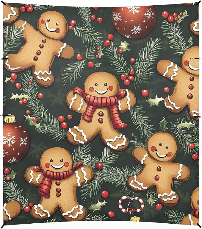 ALAZA Gingerbread Man Christmas Ball Pattern Beach Tent Sun Shelter Portable Canopy Sunshade for Outdoor Camping Picnics Backyard Fun 10x9 ft