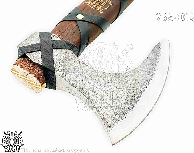 SHINY CRAFTS® Handcrafted Viking Axe – Engraved Nordic Blade with Wooden Handle Unique Gift for Men Collectors Cosplay and Medieval Decor (Brown-SCA-15)