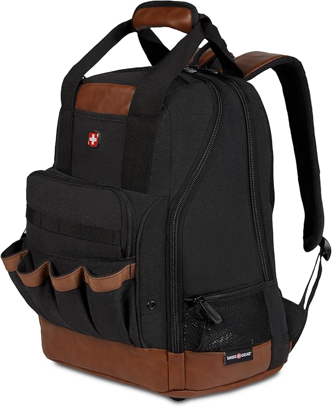 SwissGear Tool Bag Backpack Fits Up to 15-Inch Laptop Work Pack Black/Brown Canvas