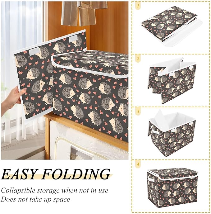 MNSRUU Containers Baskets with Lids Lovely Hedgehog Foldable Storage Bins Organizer with Lid Collapsible Storage Boxes for Home Bedroom Closet Office