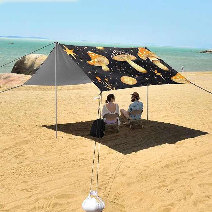 ALAZA Mushroom Star Art Beach Tent Sun Shelter Portable Canopy Sunshade for Outdoor Camping Picnics Backyard Fun 10x9 ft