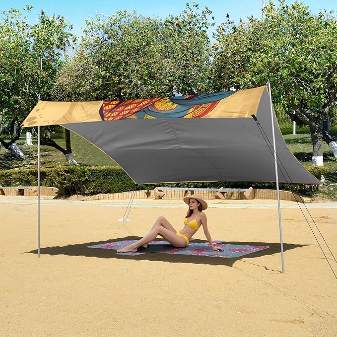 ALAZA Portrait African Woman in Traditional Women Gold Earrings Beach Tent Sun Shelter Portable Canopy Sunshade for Outdoor Camping Picnics Backyard Fun 10x9 ft