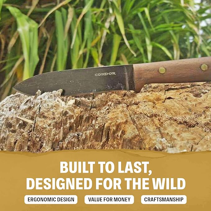Condor Tool &amp Knife Kephart Knife 4 1/2 Inch W/Leather Sheath - 1075 High-Carbon Steel Blade - Ergonomic Walnut Handle for Precise Control - Ideal for Survival Camping and Outdoor Adventures