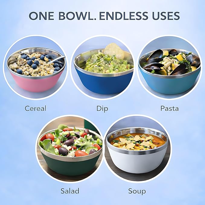 Stainless Steel Insulated Bowls - Set of 4-20 Oz Double Wall Metal Bowls for Ice Cream Soup Cereal Snack Rice Dish Camping (Assorted 1 (Black White Blue Natural))