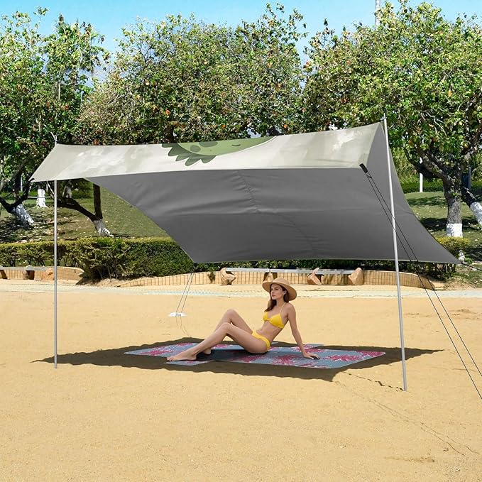 ALAZA Cute Dinosaur Baby Dino Beach Tent Sun Shelter UPF50+ Protection Beach Shade Canopy w/ 4 Sandbags for Outdoor Camping Fishing Backyard Fun Picnic 10x9 ft