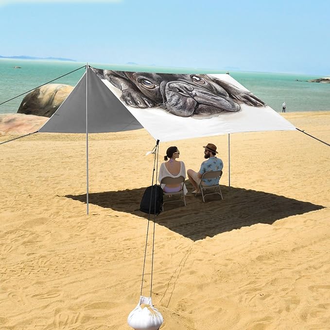 ALAZA French Bulldog Lie Prone Comfortably Beach Tent Sun Shelter Portable Canopy Sunshade for Outdoor Camping Picnics Backyard Fun 10x9 ft