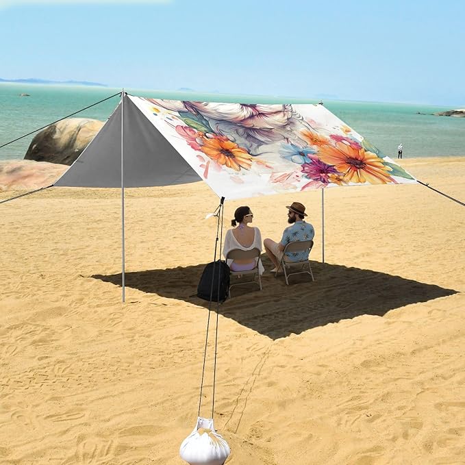 ALAZA Watercolor Puppy and Flower Beach Tent Sun Shelter Portable Canopy Sunshade for Outdoor Camping Picnics Backyard Fun 10x9 ft
