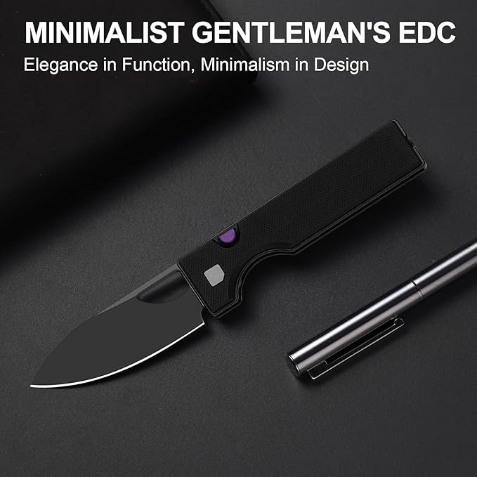 Kizer Little Ringbo Pocket Knife 2.95 D2 Steel Drop Point Folding Knife with Black G10 Handle Thumb Hole Opener Button Liner Lock EDC knives for Camping Hiking V3708M1