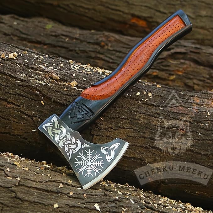 Custom Handmade Carbon Steel Real Viking Axe HatchetCamping Axe Birthday Gift for him Leather Wrapped Handle and Leather Sheath ((FM-21))