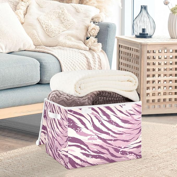 Storage Bins With Lid Stackable Fabric Closet Organizer Clothing Storage Large Boxes For Closet Shelves Bedroom Purple Tiger Stripes Specks Purpleshades