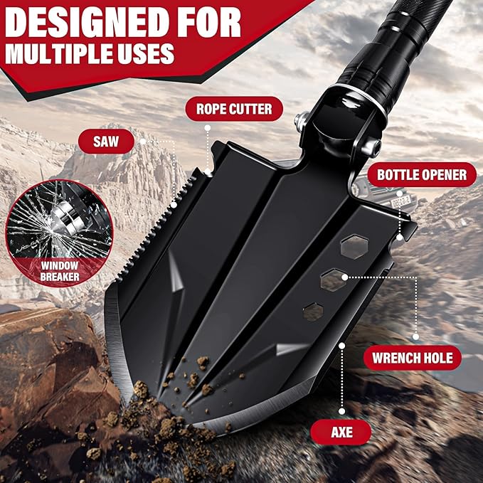 Golden Bird Survival Shovel Set - Multi-Tool Folding Camping Shovel with Carrying Case for Outdoor 30 Inch Lengthened Handle Tactical Shovels Off-Road Sand &amp Snow for Men Women