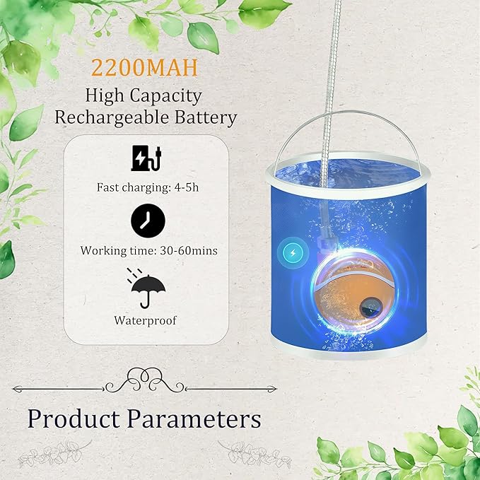 Portable Camping Shower Pump Rechargeable Outdoor Shower Head Sprayer Pumps Water from Bucket. for Camping Hiking Travel Pet Cleaning Car Washing