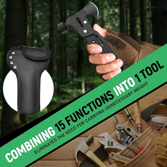 15-in-1 Multitool Axe Hatchet Birthday Gifts for Men Essential for Camping Hiking Cool Gadget Gifts for Men. Women Dad Him Husband Father Mechanic Boyfriend Black