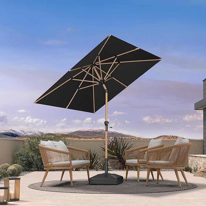 PURPLE LEAF 6.5' x 6.5' Square Patio Umbrella Outdoor Table Umbrella Aluminum Market Umbrella with Push Button Tilt &amp 8 Sturdy Ribs and Crank Outdoor Umbrellas for Garden Deck Patio Black