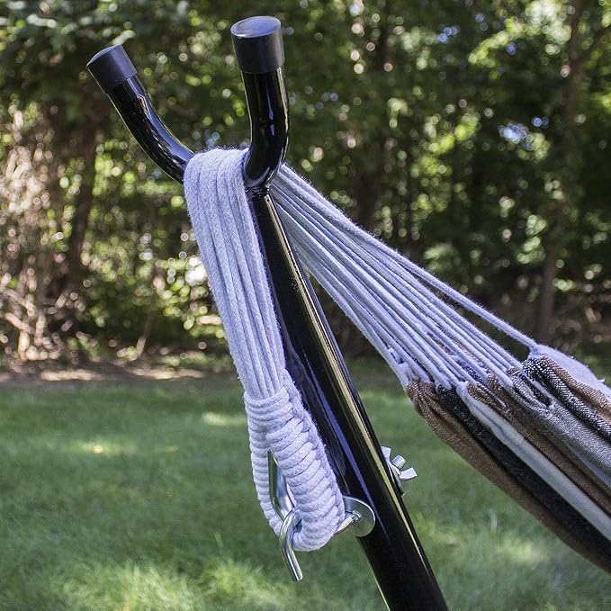 COLIBROX Double Hammock Two Person Adjustable Hammock Bed with Space Saving Steel Stand Includes Portable Carrying Case Easy Set Up (Desert)