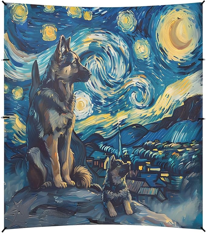ALAZA Dog Gogh Starry Night Sky Beach Tent Sun Shelter UPF50+ Protection Beach Shade Canopy w/ 4 Sandbags for Outdoor Camping Fishing Backyard Fun Picnic 10x9 ft