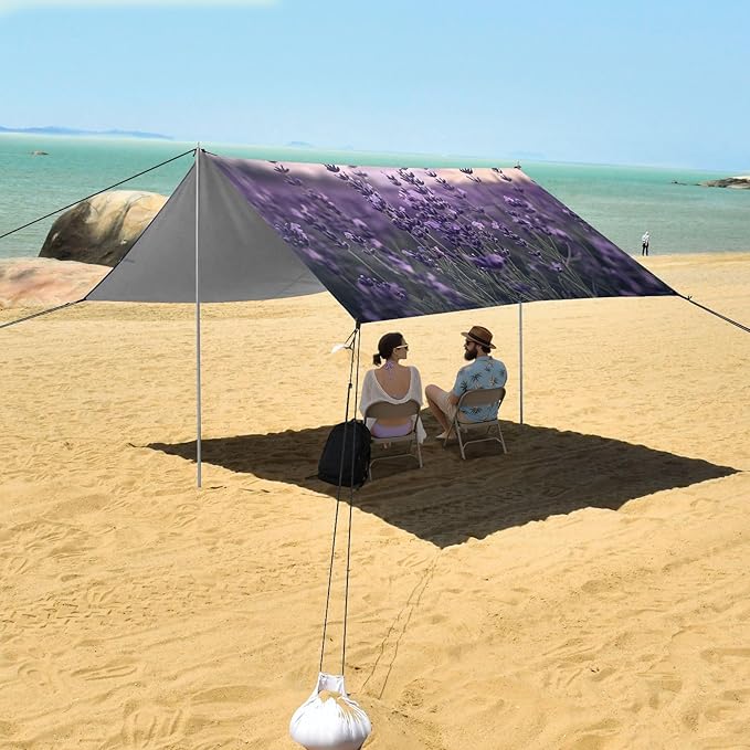 ALAZA Lavender Stars Sky Beach Tent Sun Shelter Portable Canopy Sunshade for Outdoor Camping Picnics Backyard Fun 10x9 ft