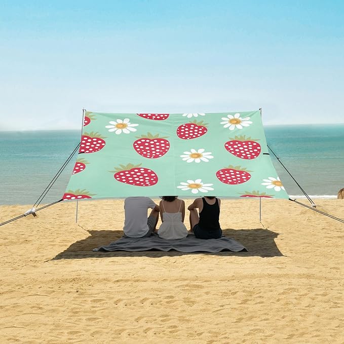 ALAZA Plant Abstract Strawberry Cartoon Pattern Beach Tent Sun Shelter Portable Canopy Sunshade for Outdoor Camping Picnics Backyard Fun 10x9 ft