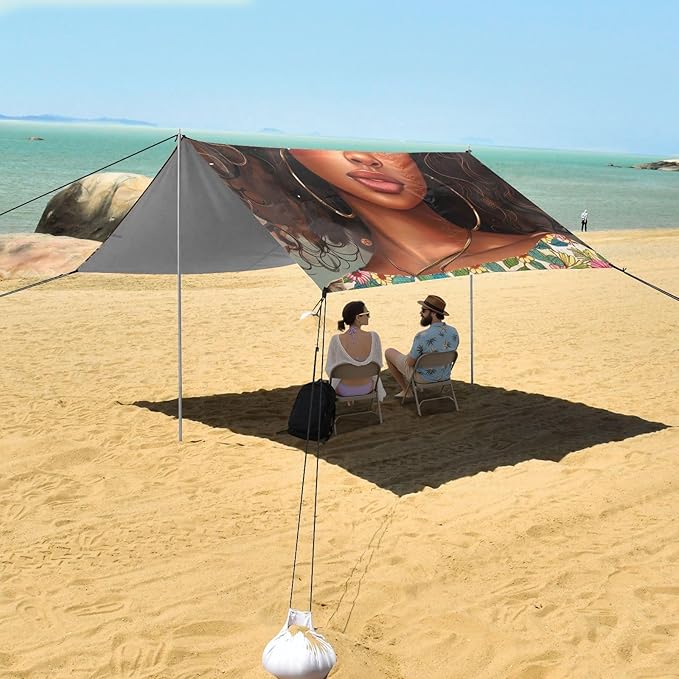 ALAZA Beautiful African Girl Beach Tent Sun Shelter Portable Canopy Sunshade for Outdoor Camping Picnics Backyard Fun 10x9 ft