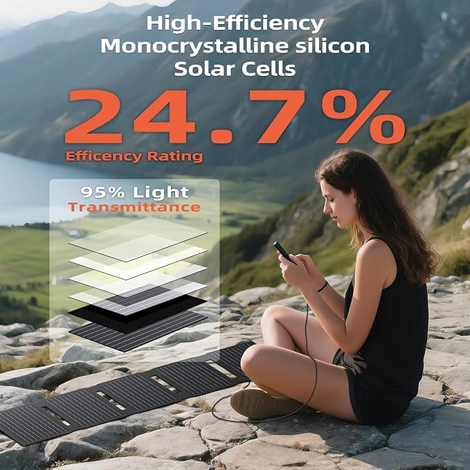 Upgraded FlexSolar 40W Portable Solar Panels Chargers with PD2.0 USB-CQC3.0 USB-A and DC Outputs Foldable IP67 Waterproof Power Emergency Camping for Small Power StationPhones Power Banks