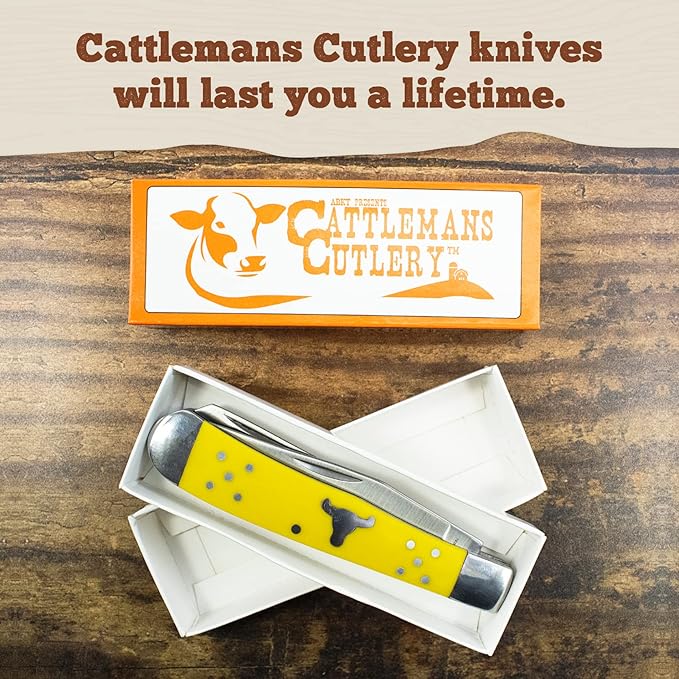 Trapper Series Yellow Folding Pocket Knife – 2 Stainless Steel Blades in 1 Knife
