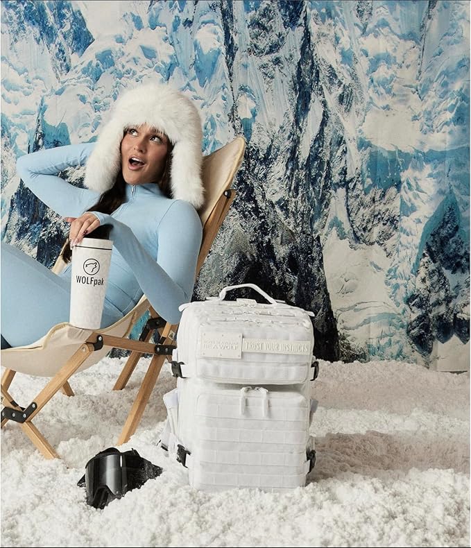 WOLFpak 35L Athletic Gym Backpack (Snow Leopard) Durable 1000D Waterproof Oxford Material with MOLLE Webbing Laptop Pocket &amp Dual Cup Holders Durable Fitness/Travel/Military Daypack