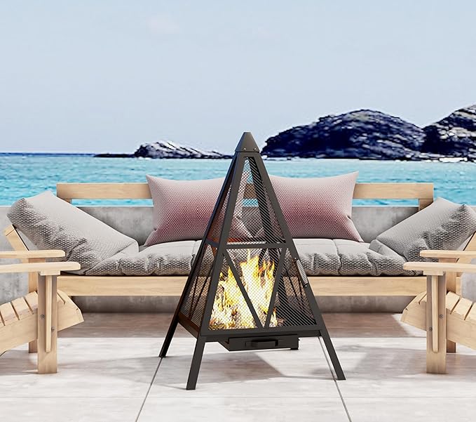 Kingson Pyramid Fire Pit Heavy-Duty Steel Smokeless Wood Burning Fire Bowl for Outdoor Patio Garden Backyard Bohemian &amp Meditation Decor