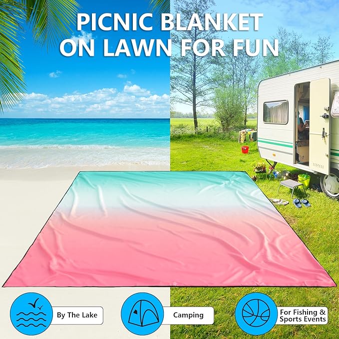 Beach Blanket Waterproof Sandproof Beach Mat 79 X 83/10'x9'for 2-8 Adults Quick Drying Outdoor Picnic Mat Beach Accessories for Travel Camping Hiking