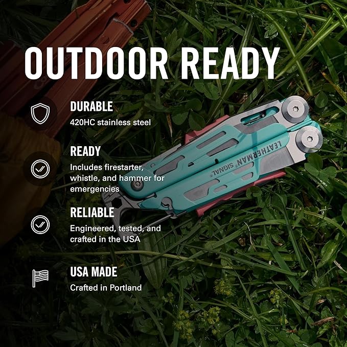 LEATHERMAN Signal 19-in-1 Multi-tool for Outdoors Camping Hiking Fishing Survival Durable &amp Lightweight EDC Made in the USA Aqua/Silver