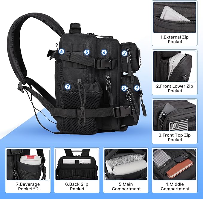 Boomistry 15L Mini Tactical Backpack Small Tactical Backpack for Men and Women Military Backpack for Gym Hiking Daily (Black-15L)