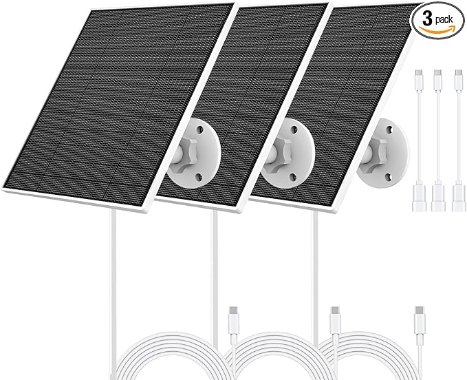 Solar Panel for Eufy Camera 5W Solar Panel Compatible with Eufycam 3/3C/2/2 Pro/2C/2C Pro/E/E20/E40/L20/L40 Solar Charger for Eufy Camera with USB-C Port Micro USB Adapter IP65 Waterproof 3 Pack