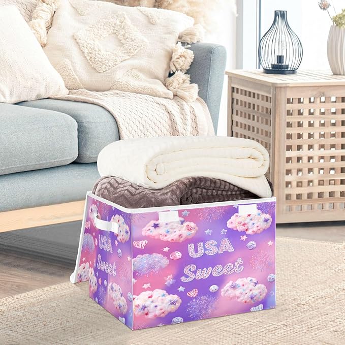 Storage Bins With Lid Stackable Fabric Closet Organizer Clothing Storage Large Boxes For Closet Shelves Bedroom Purple Usa Sweet Cloud Candy