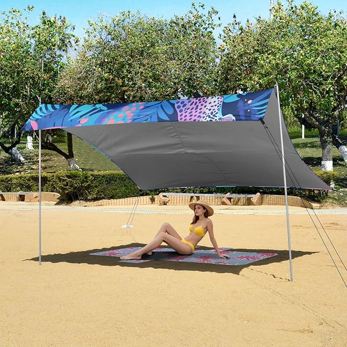 Aesthetic Unique Beauty Leopard Purple Blue Beach Tent &amp Canopy UPF50+ Protection Easy Setup Shade Sun Shelter Includes Sand Shovel Sandbags Stability Poles for Camping Picnics Backyard &amp