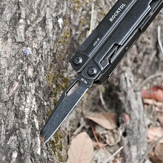 ROCKTOL Gen-R RB Multitool Pliers VG10 Blade 27-in-1 Multi-tool EDC Pocket Knife Retro Black Finish Precision Screwdriver Gut Hook for Hunting Backpacking Hiking Camping