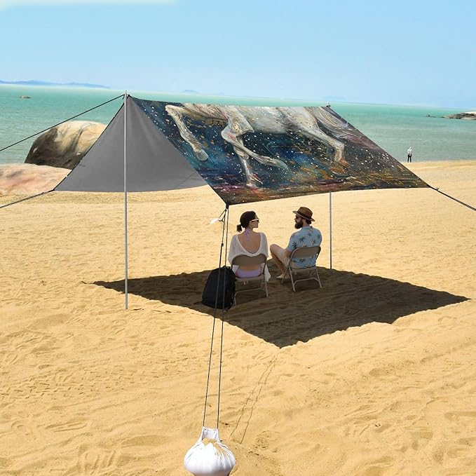 ALAZA Star Magic Unicorn Oil Painting Beach Tent Sun Shelter Portable Canopy Sunshade for Outdoor Camping Picnics Backyard Fun 10x9 ft