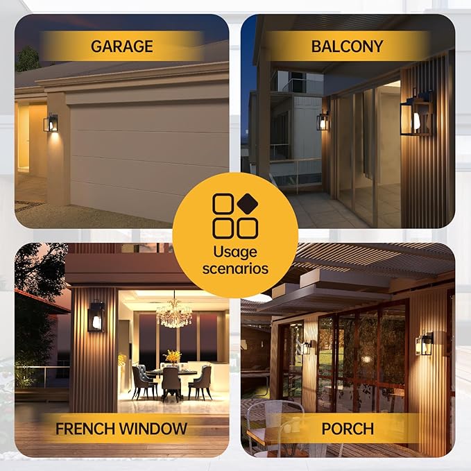 10 Inch Exterior Lighting Fixture Dusk to Dawn Black Porch Light Wall Mount with Metal Frame for House Front Door Garage Weatherproof Anti-Rust Outdoor Light Fixture 2 Pack Bulb not Included