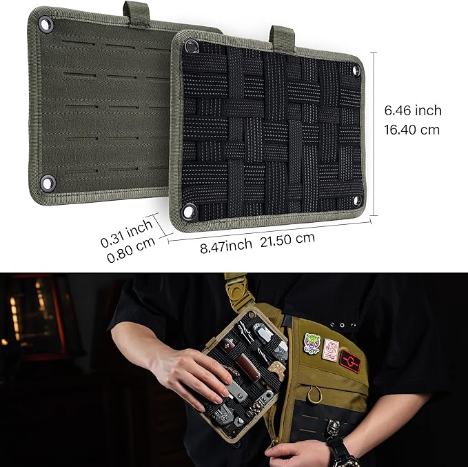 TACTICAL GEEK TCM EDC Organizer Board Backpack Anti-Slip Elastic Woven Board for Travel Gear Elastic Grid Organizer for Electronics Accessories Travel Cables Chargers and More Green