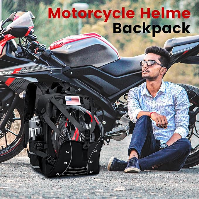 Motorcycle Backpack Helmet Bags Large Capacity Waterproof Helmet Backpack for Men Motorcycle Accessories Storage Cycling Bag(Black)