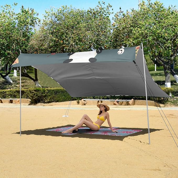 ALAZA Cute Panda Pizza Seamless Beach Tent Sun Shelter Portable Canopy Sunshade for Outdoor Camping Picnics Backyard Fun 10x9 ft