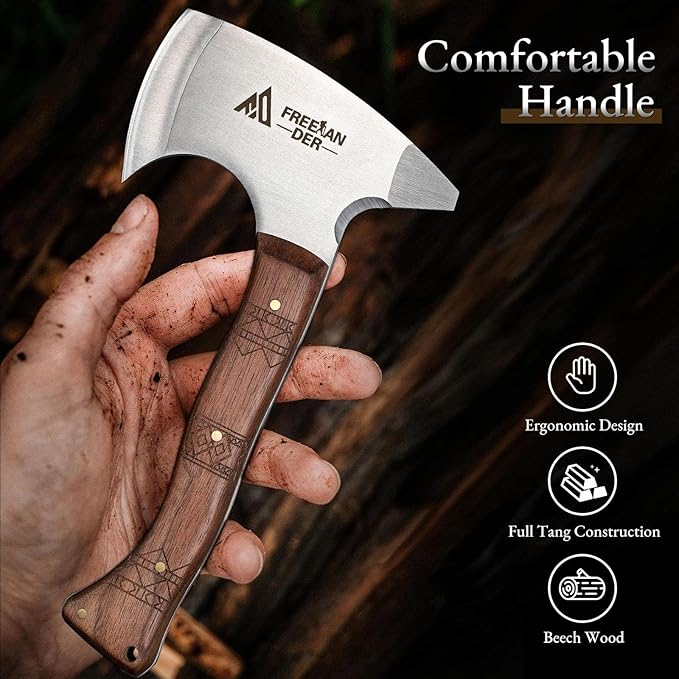 Freelander 7.9'' Throwing Axe Set with Leather Sheath 3 Pack High Carbon Stainless Steel Small Throwing Axes Hatchet for Adults Men &amp Women Ergonomic Wood Handle for Competition and Recreation