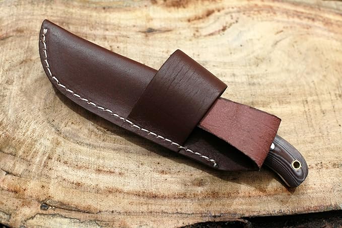 GCS Handmade D2 Steel Hunting Knife with Brown And White Micarta Handle Full Tang Blade and Leather Sheath for Hunting Hunting Camping Survival EDC-GCS 941