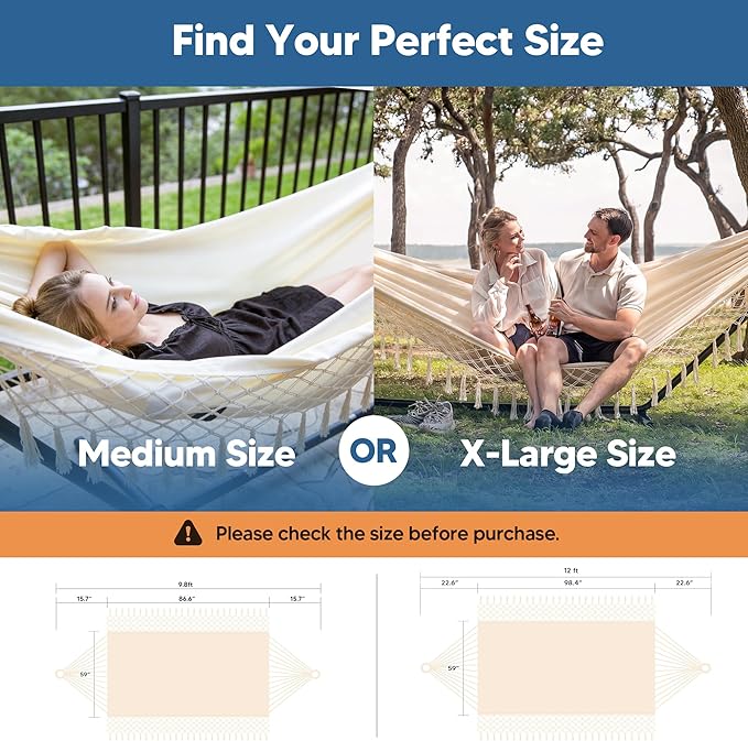 SUNCREAT Portable Camping Hammock for Outside Heavy Duty 2 Person Hammock Bed for Tree Beige with Tassels
