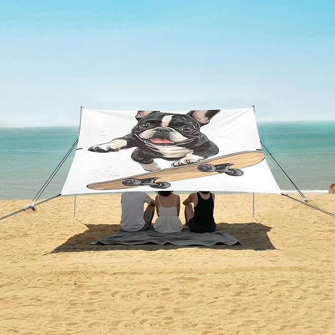 ALAZA French Bulldog Skateboard Cartoon Beach Tent Sun Shelter Portable Canopy Sunshade for Outdoor Camping Picnics Backyard Fun 10x9 ft
