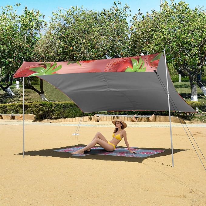 ALAZA 3D Fresh Strawberry Beach Tent Sun Shelter Portable Canopy Sunshade for Outdoor Camping Picnics Backyard Fun 10x9 ft