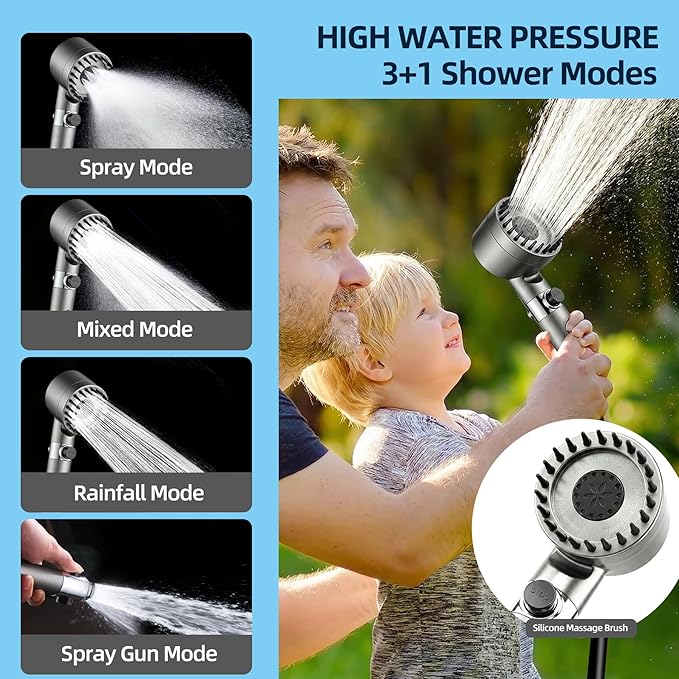 Portable Shower for Camping Filtered Camping Shower IPX8 Waterproof6000mAh Rechargeable Outdoor Camp Shower Pump with LED Display 4 Spray Modes for Hiking Travel Pet