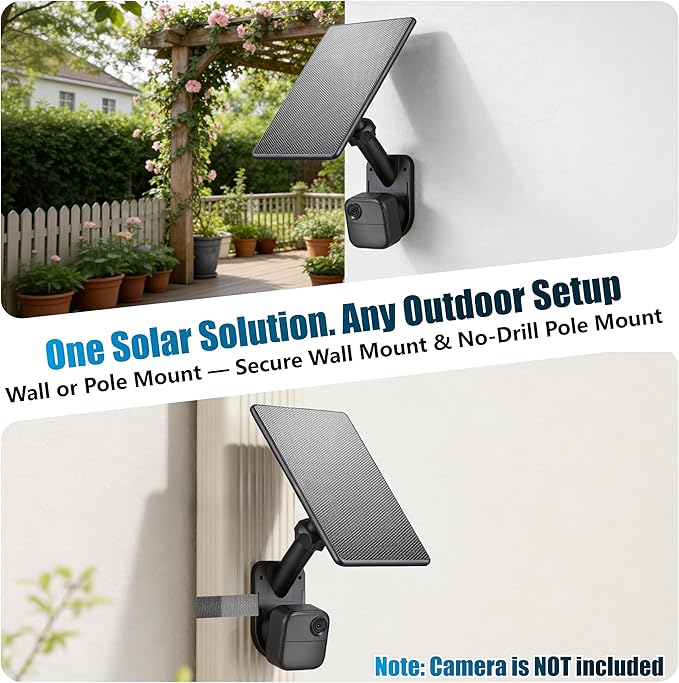 All-in-One 6W Solar Panel for Blink Outdoor 4 (4th Gen) Outdoor 2K+ &amp XT2/XT3 Integrated Wall &amp Pole Mount Waterproof Solar Charger with Built-in Energy Storage (Camera Not Included)