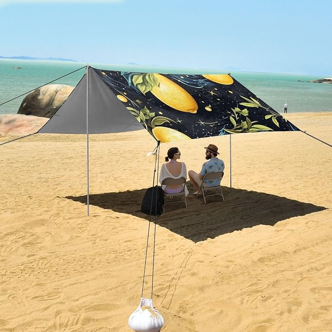 ALAZA Lemon Starry Night Galaxy Beach Tent Sun Shelter Portable Canopy Sunshade for Outdoor Camping Picnics Backyard Fun 10x9 ft